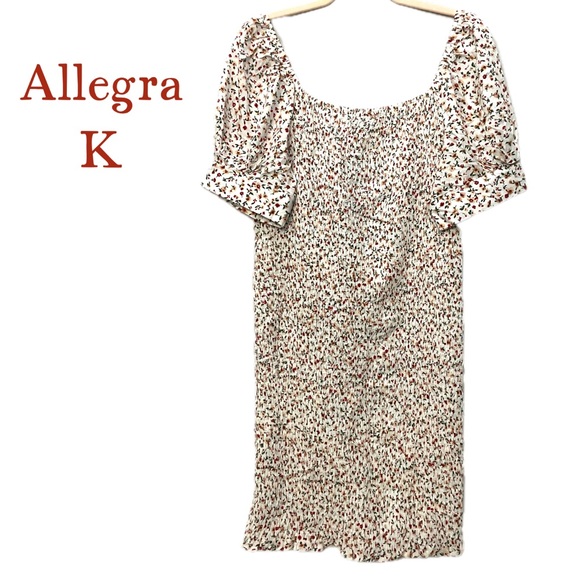 Allegra K NWT Floral Full Smocked Body Con Dress 21" p2p 36" length - Picture 2 of 7